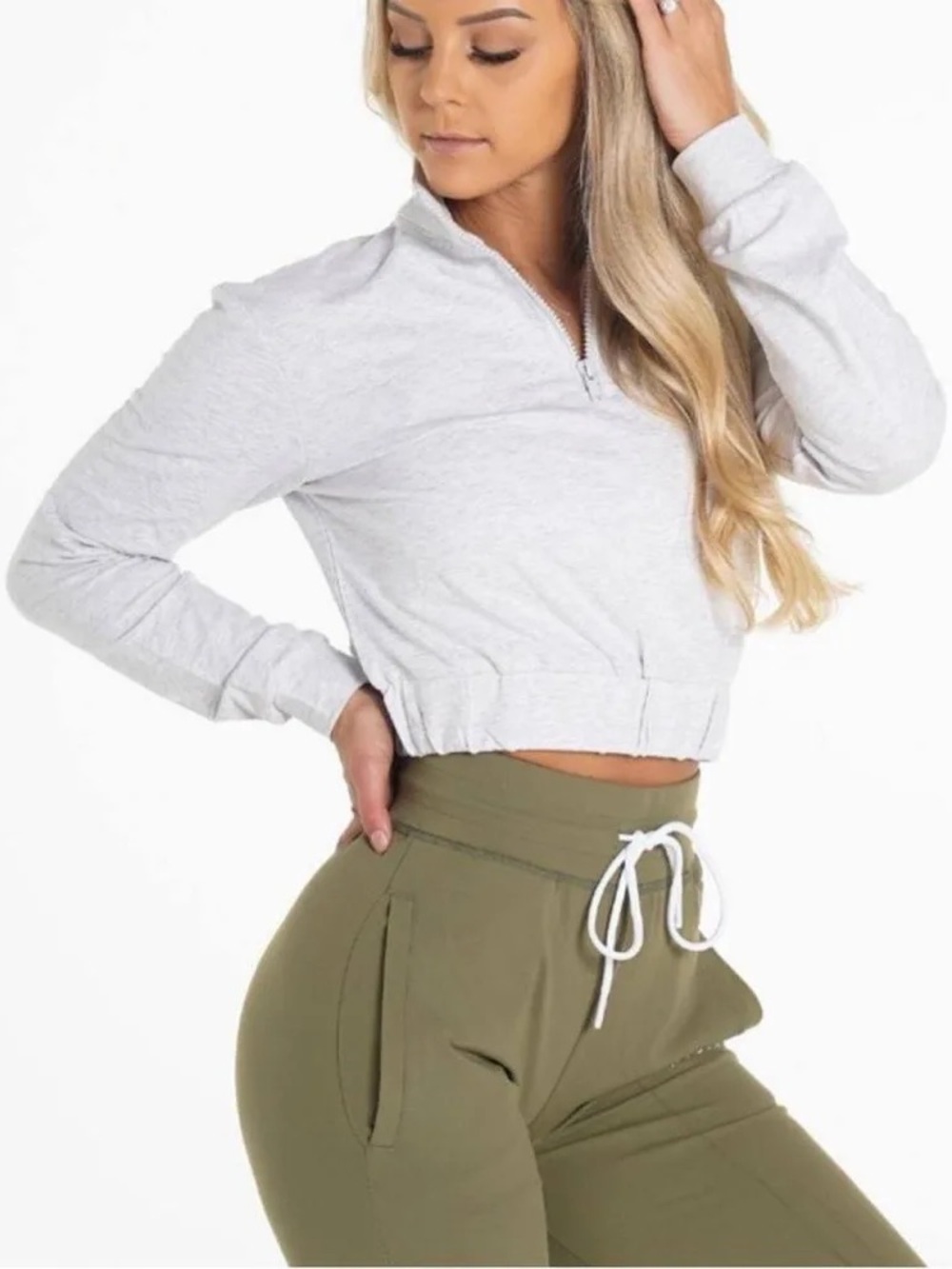 NVGTN Light Gray Half-Zip Cropped Quarter Zip